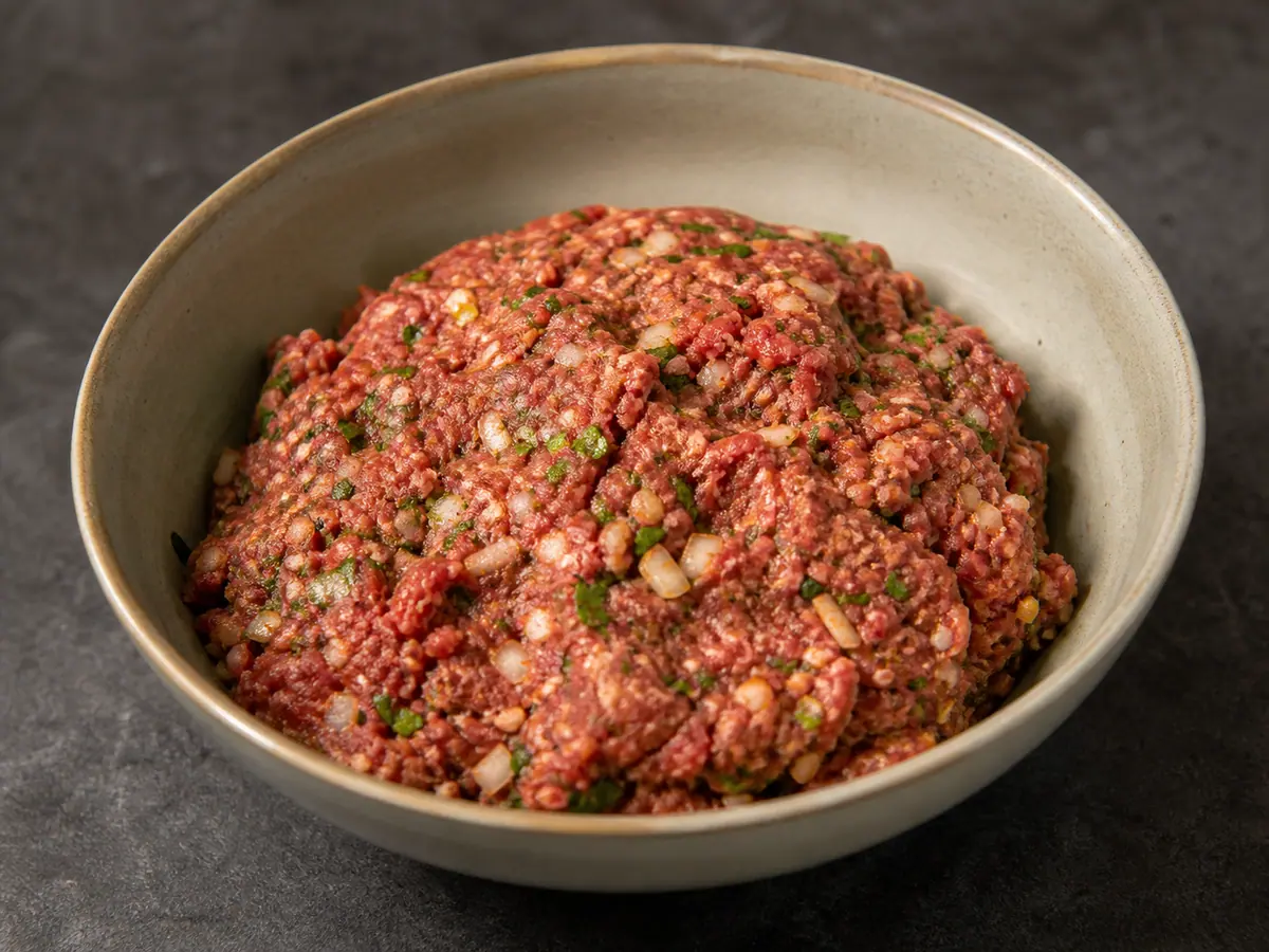Drained grated onion, minced garlic, and chopped parsley in a mixing bowl before adding beef